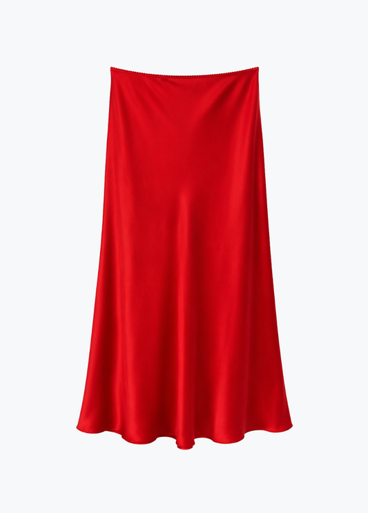 sablyn womens Miranda B Scallop Trim Bias Cut Skirt in Scarlet red