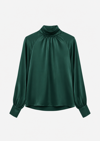 sablyn womens Nadine Slouchy Turtleneck Top in Hunter Green silk