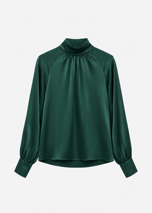 sablyn womens Nadine Slouchy Turtleneck Top in Hunter Green silk