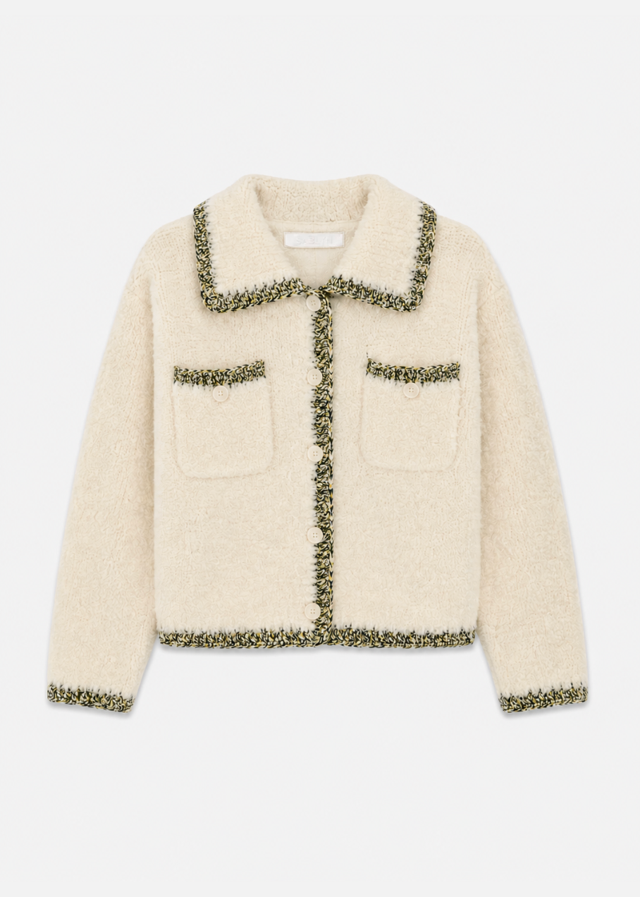 sablyn womens Phoebe Knit Shirt Jacket in Gardenia sherpa wool