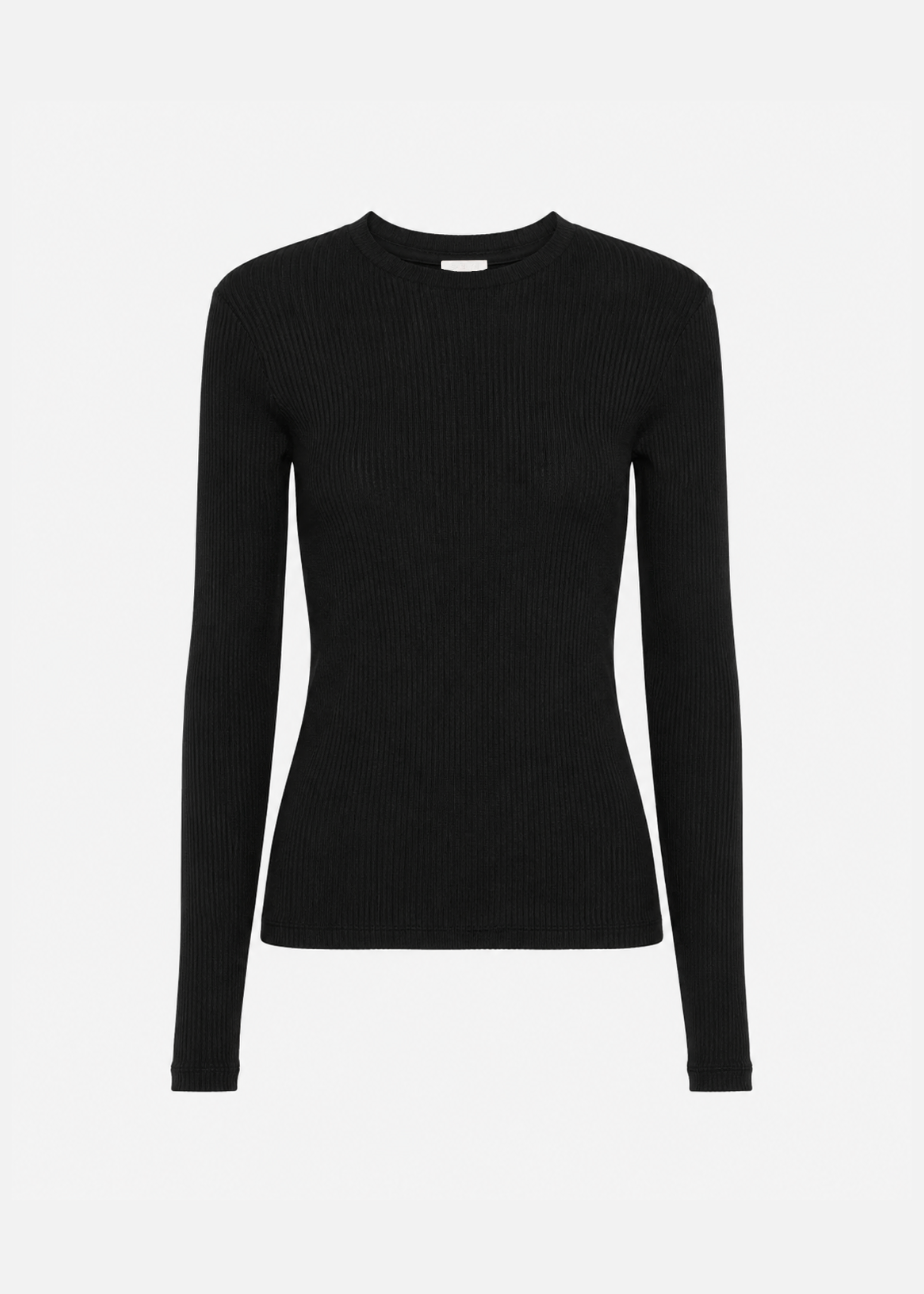 sablyn womens Quincy Long Sleeve Fitted Crewneck Rib Top in Black