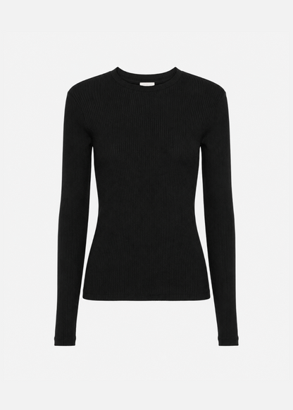 sablyn womens Quincy Long Sleeve Fitted Crewneck Rib Top in Black