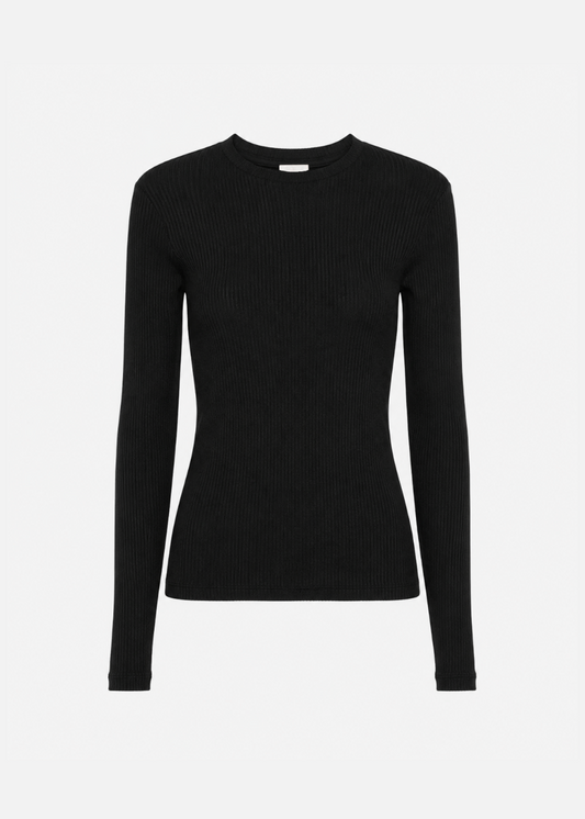 sablyn womens Quincy Long Sleeve Fitted Crewneck Rib Top in Black