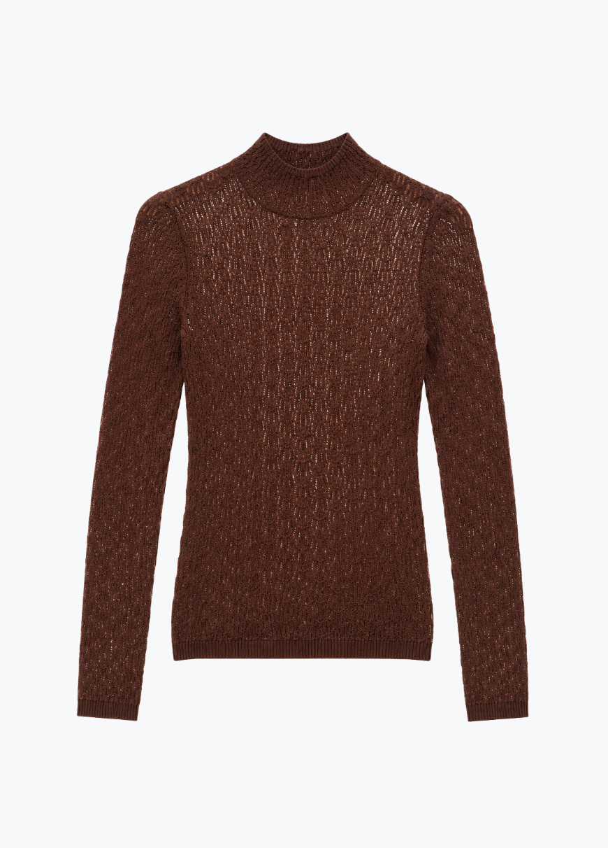 sablyn womens Rhea Mock Neck Top in Cinnabar brown lightweight wool