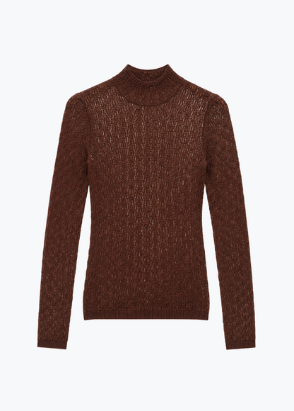 sablyn womens Rhea Mock Neck Top in Cinnabar brown lightweight wool