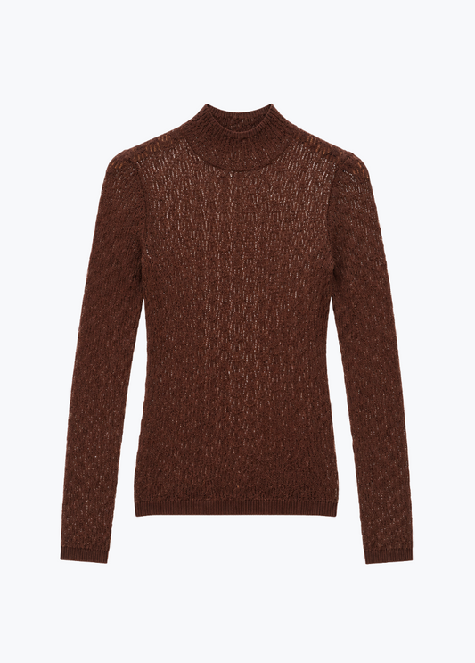 sablyn womens Rhea Mock Neck Top in Cinnabar brown lightweight wool