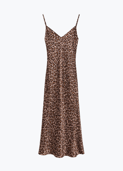 sablyn womens Taylor D V-Neck Silk Bias Dress in Cinnabar Leopard silk