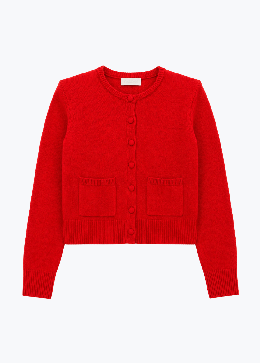 sablyn womens cashmere Emilia Shoulder Pad Cardigan in Scarlet