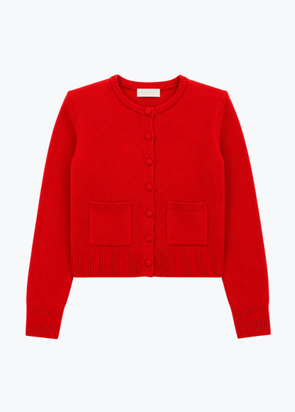 sablyn womens cashmere Emilia Shoulder Pad Cardigan in Scarlet