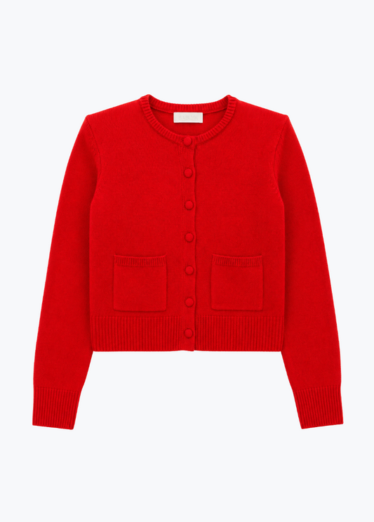 sablyn womens cashmere Emilia Shoulder Pad Cardigan in Scarlet