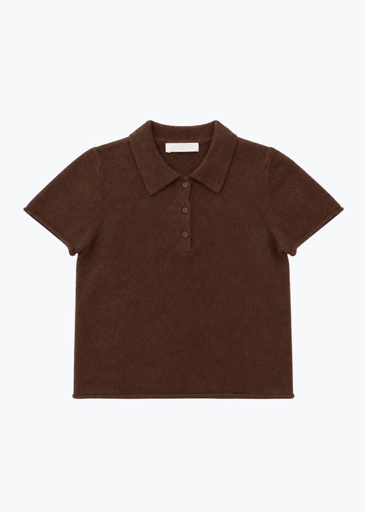 sablyn womens cashmere Rita Shrunken Polo in Cinnabar brown