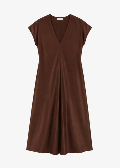 sablyn womens silk Inez Draped V-Neck Silk Dress in Cinnabar brown