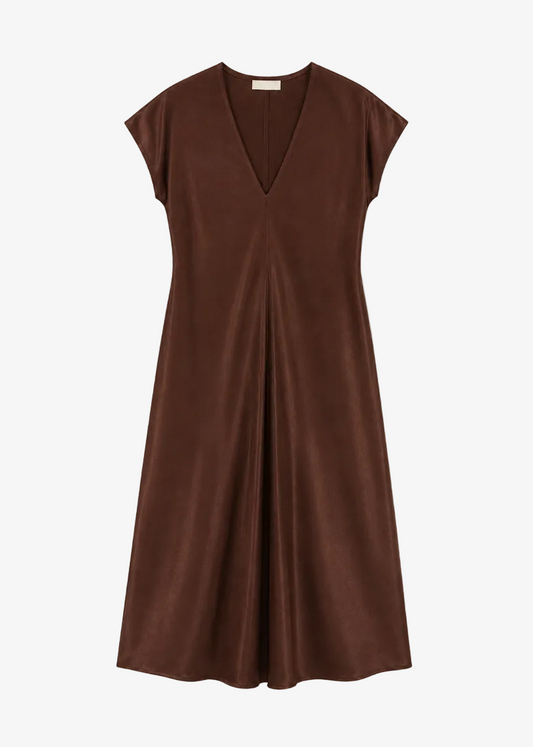 sablyn womens silk Inez Draped V-Neck Silk Dress in Cinnabar brown