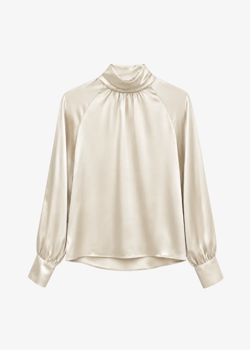 sablyn womens silk Nadine Slouchy Turtleneck Top in Gardenia