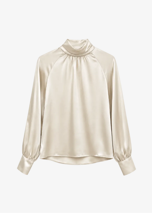 sablyn womens silk Nadine Slouchy Turtleneck Top in Gardenia