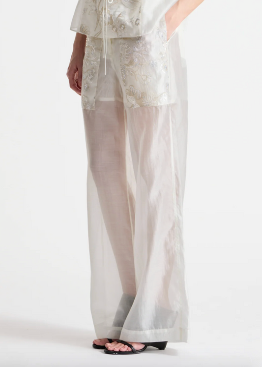 person wearing person wearing saint art womens Sequin Hewes Pants in Ivory