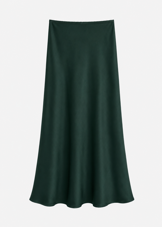 salbyn womens Grace C Scallop Trim Bias Cut Maxi Skirt in Hunter Green