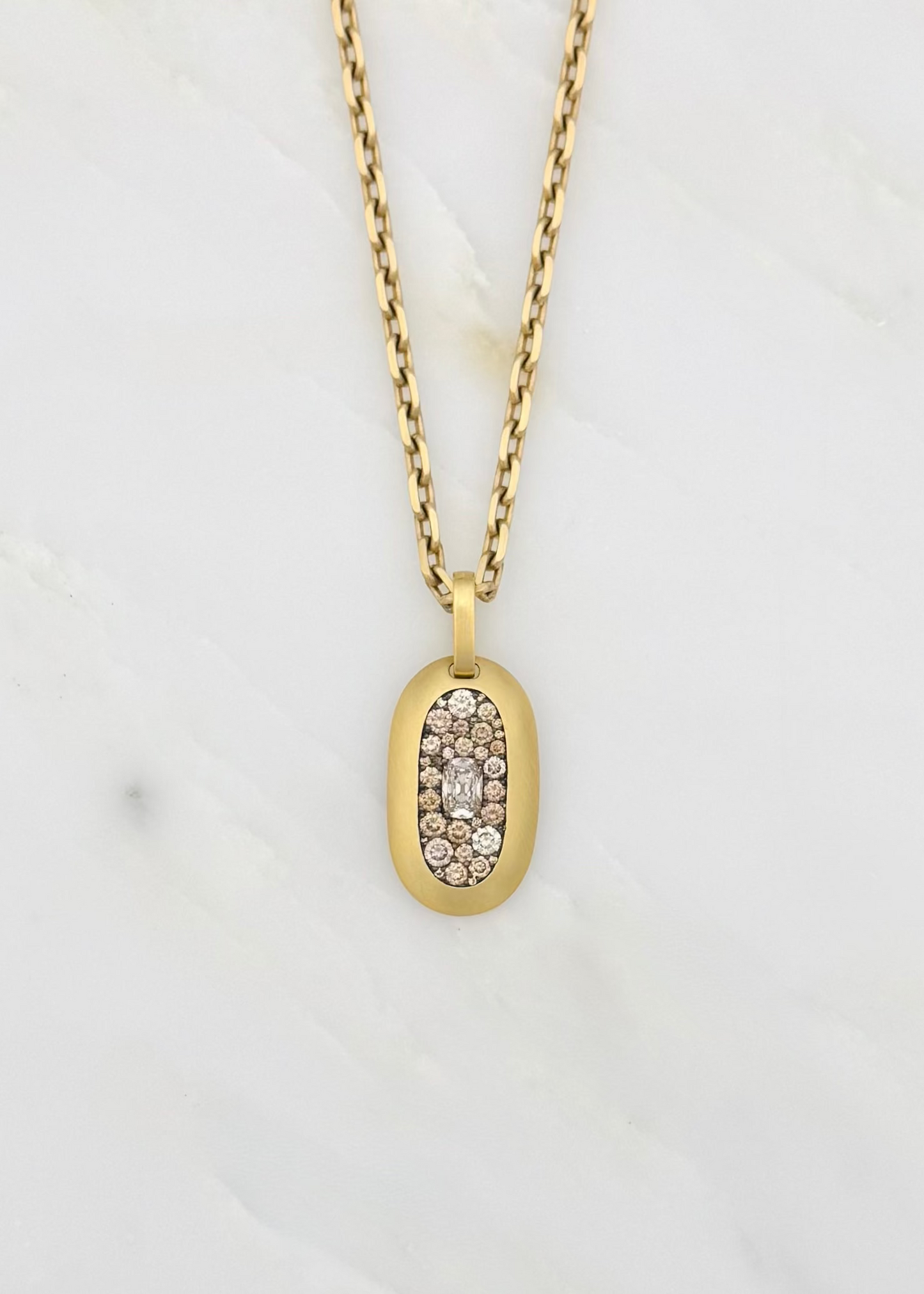 shola branson fine jewelry 18k yellow gold Brown Diamonds Large Cartouche Pendant