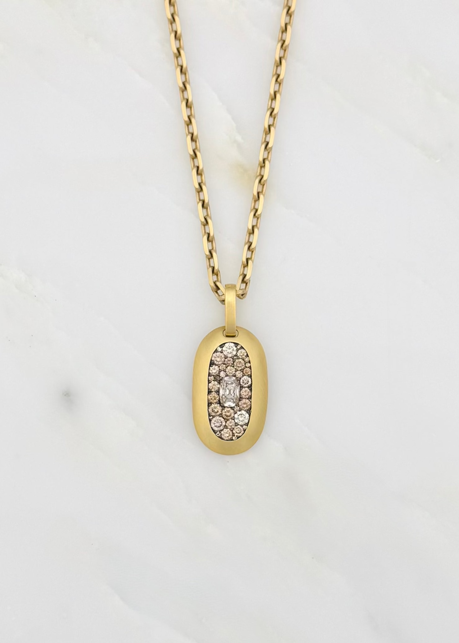 shola branson fine jewelry 18k yellow gold Brown Diamonds Large Cartouche Pendant