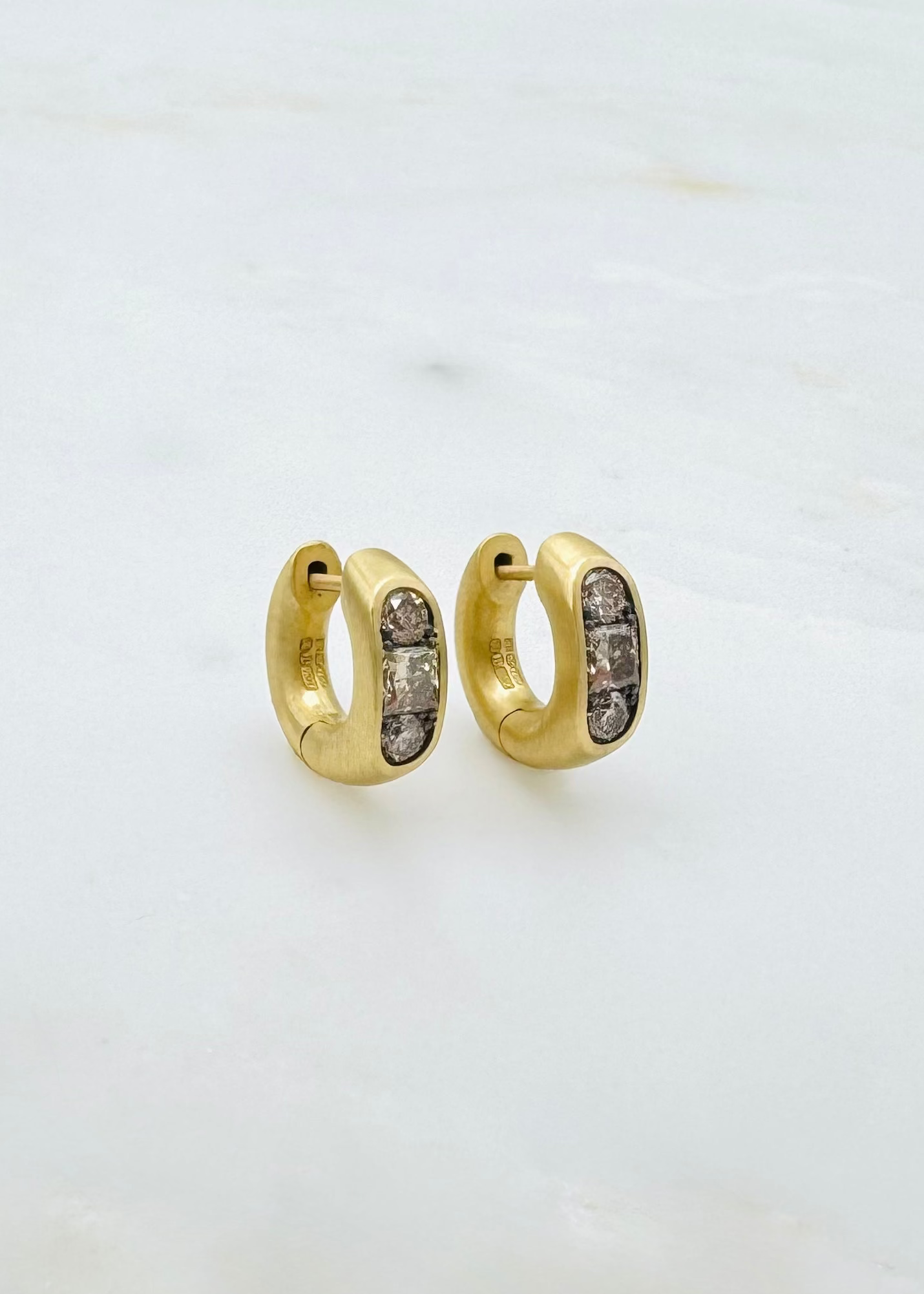 shola branson fine jewelry 18k yellow gold Brown Diamonds Small Keystone Huggies