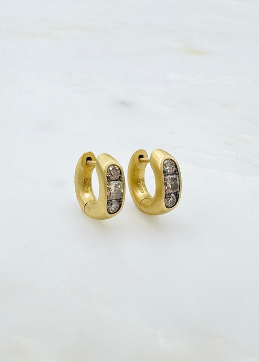 shola branson fine jewelry 18k yellow gold Brown Diamonds Small Keystone Huggies