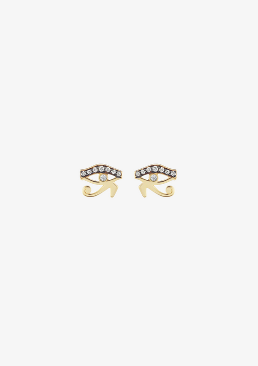 sorellina fine jewelry 18k yellow gold Eye of Horus Motif Studs diamonds