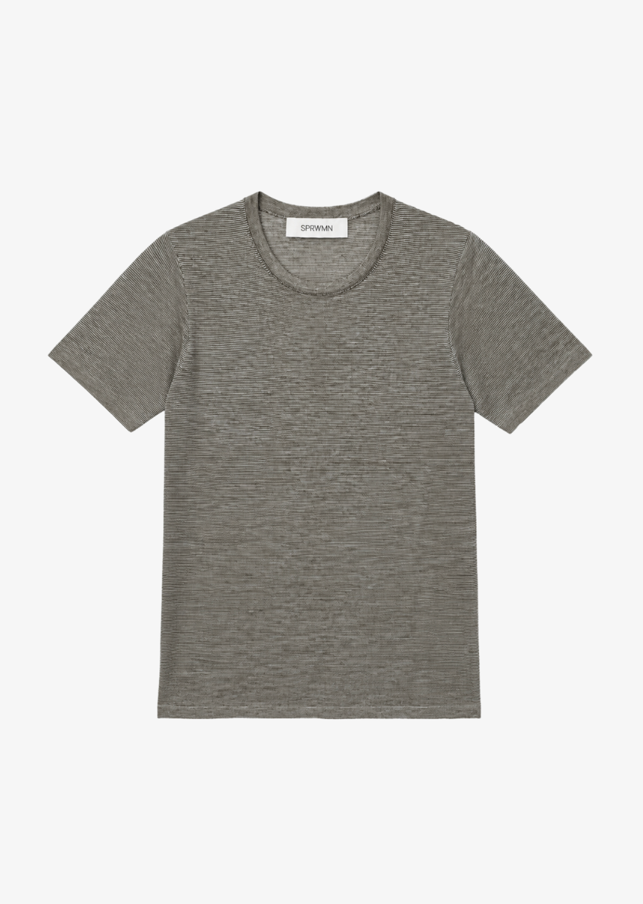 sprmwn Tissue Classic Short Sleeve Tee in Dark Green Mini Stripes
