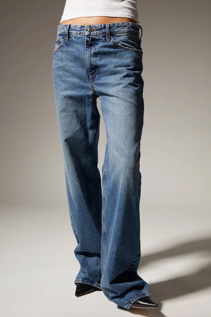 person wearing sprwmn 5 Pocket Baggy Denim in Eva