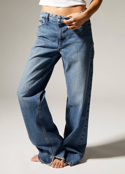 person wearing sprwmn 5 Pocket Baggy Denim in Eva