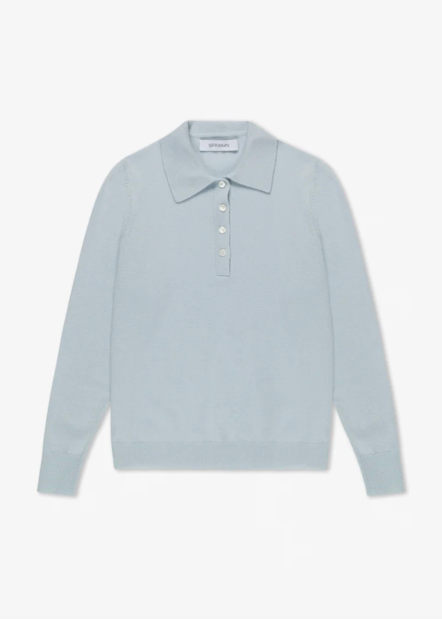sprwmn Cashmere Polo Sweater in Baby Blue
