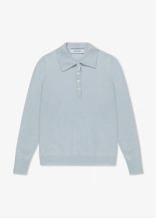 sprwmn Cashmere Polo Sweater in Baby Blue