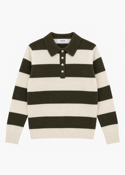 sprwmn Cashmere Polo Sweater in Olive Stripe