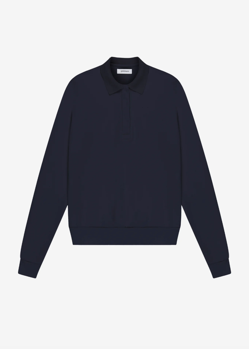 sprwmn Cotton Terry Polo Sweatshirt in Navy