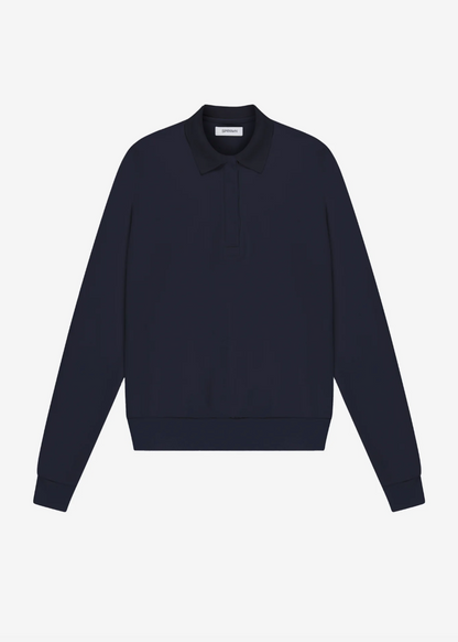 sprwmn Cotton Terry Polo Sweatshirt in Navy