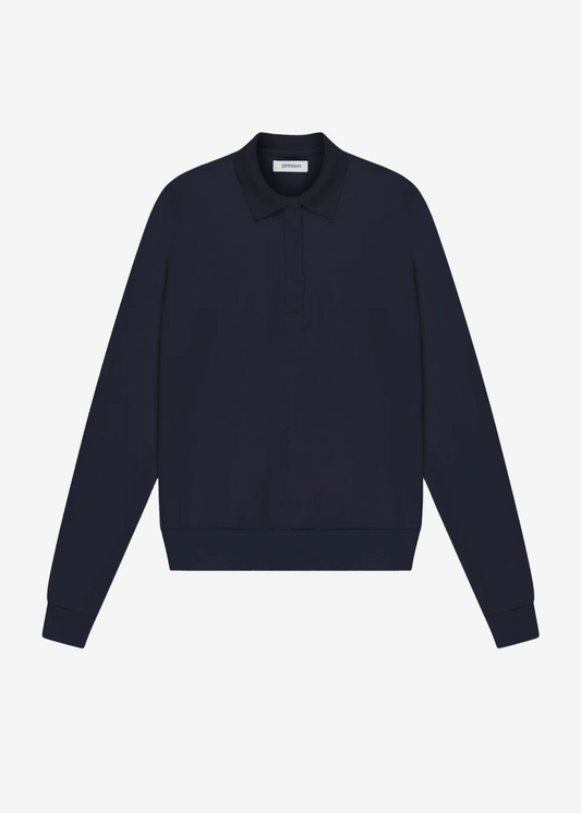 sprwmn Cotton Terry Polo Sweatshirt in Navy