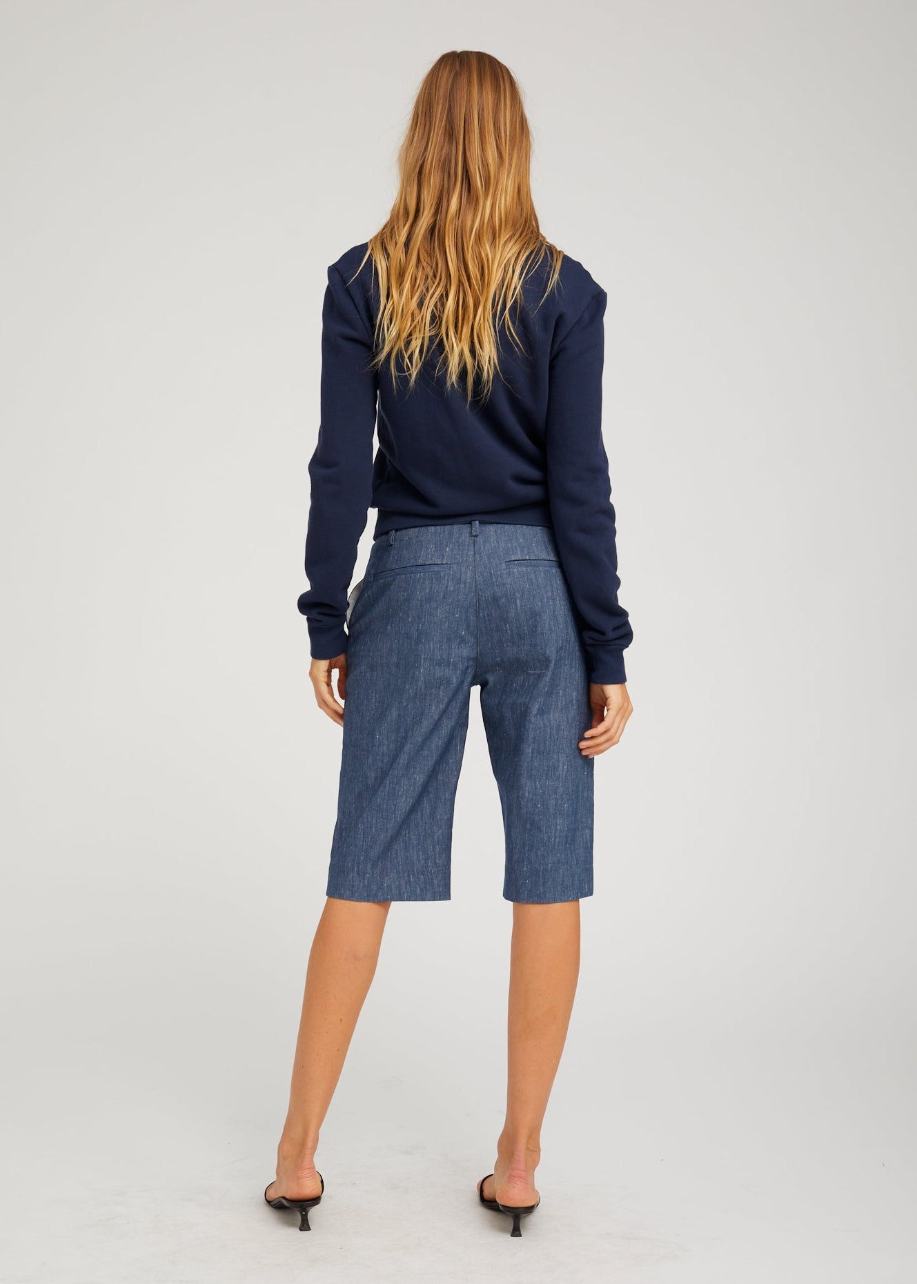 person wearing sprwmn Cotton Terry Polo Sweatshirt in Navy