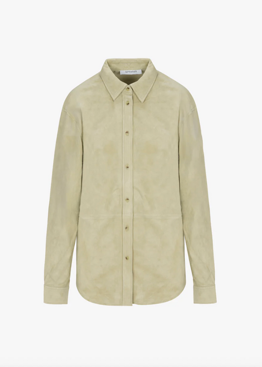 sprwmn Elise Suede Button Up Shirt in Pistachio