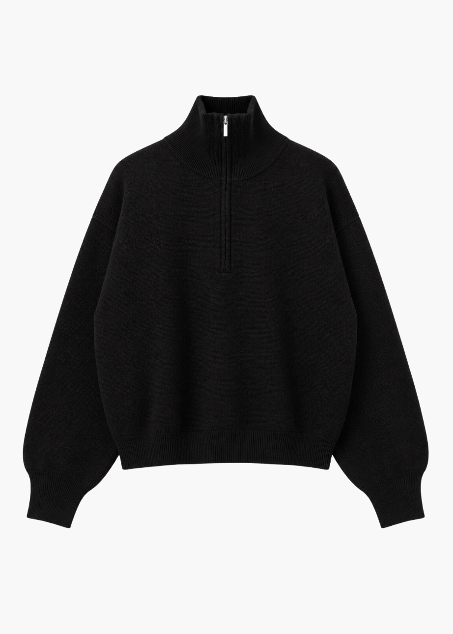 sprwmn Quarter Zip Cashmere Sweater in Black