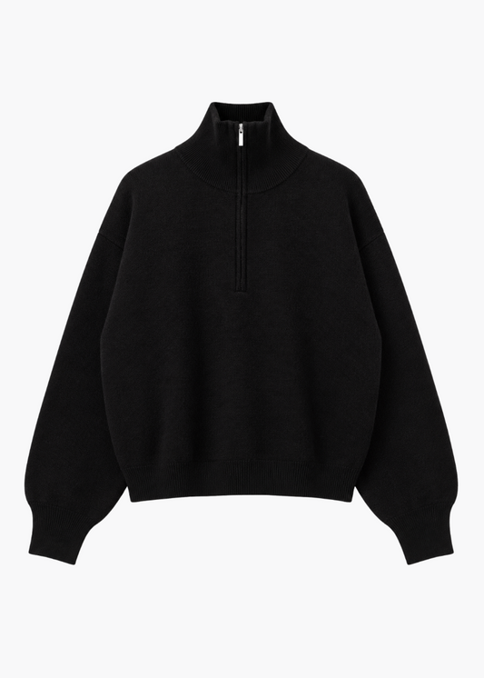 sprwmn Quarter Zip Cashmere Sweater in Black