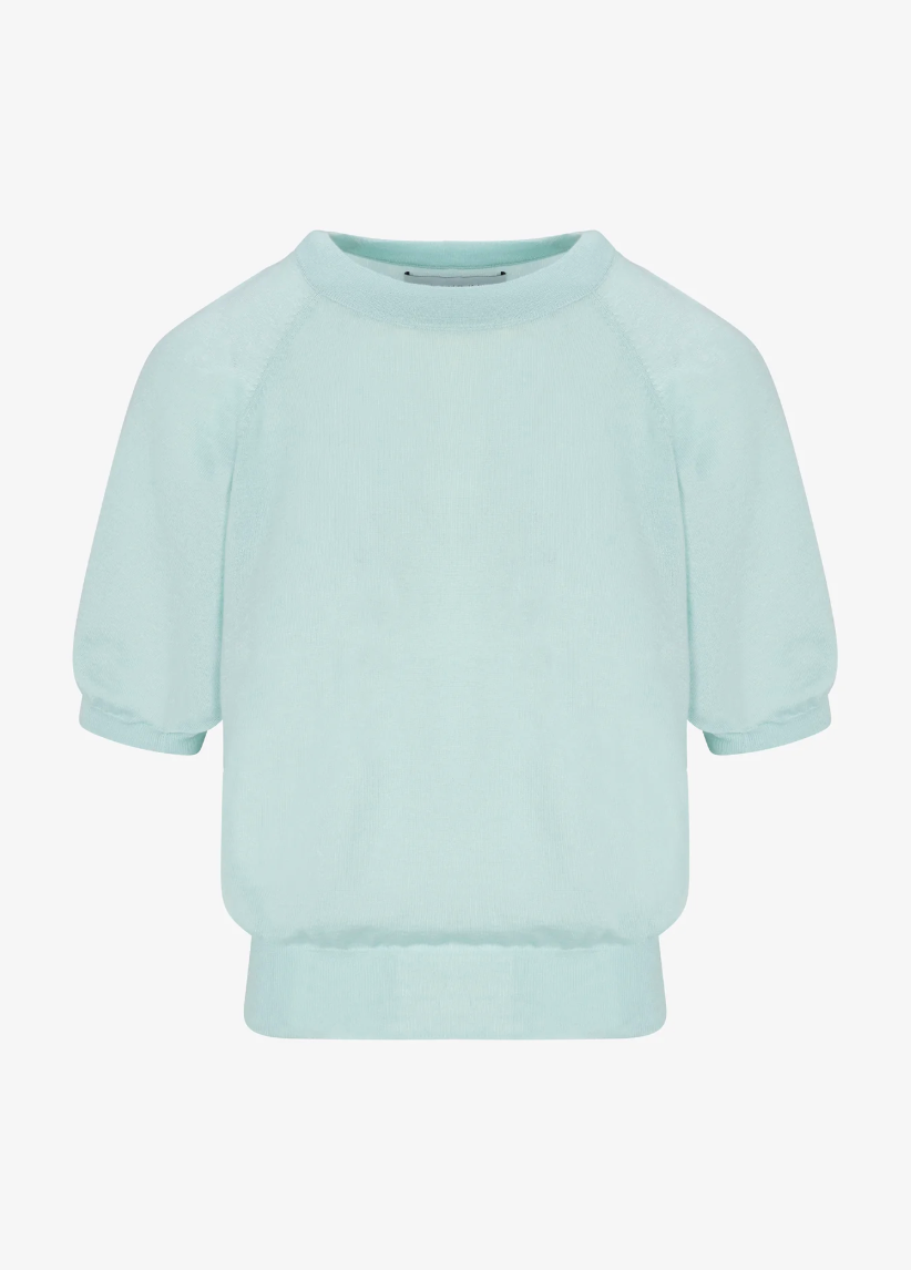 sprwmn Short Sleeve Raglan Cashmere Sweater in Ice Blue