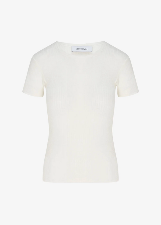 sprwmn Tissue Ribbed Baby Tee in Ivory