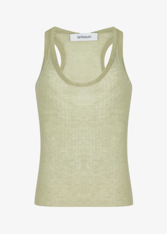 sprwmn Tissue Scoop Neck Tank in Pistachio