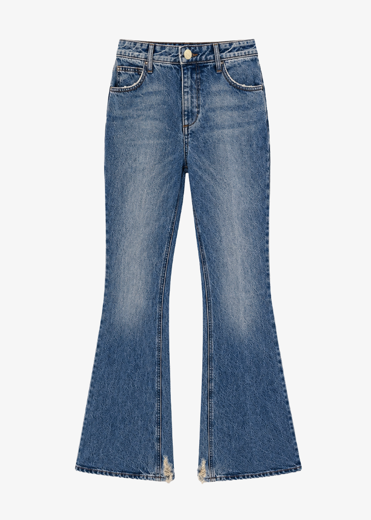 sprwmn womens 5 Pocket Boot Cut Flare Jeans in Eva Wash