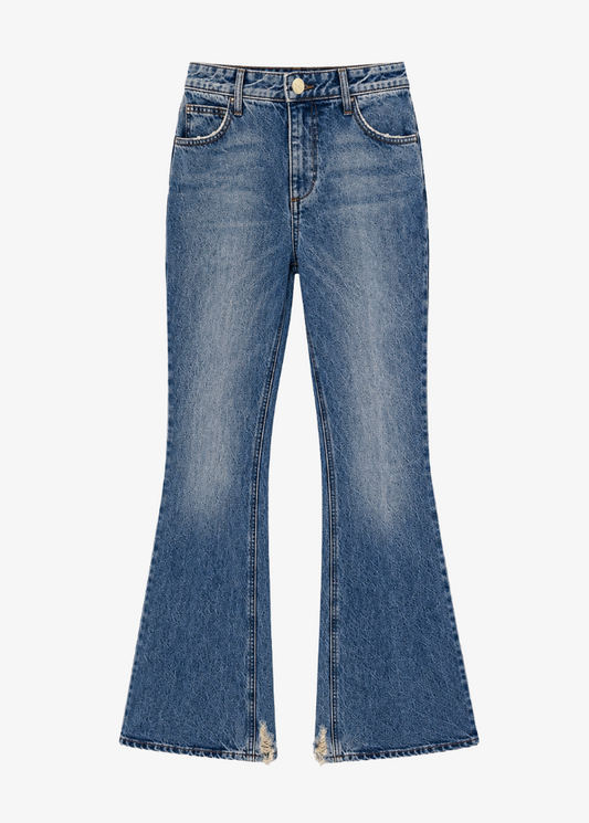 sprwmn womens 5 Pocket Boot Cut Flare Jeans in Eva Wash