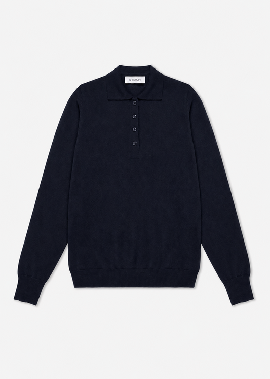 sprwmn womens Cashmere Polo Sweater in Navy
