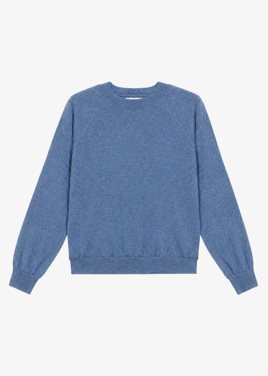 sprwmn womens Cashmere Raglan Sweater in Chambray Blue