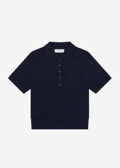 sprwmn womens Harper Cashmere polo Top in Navy