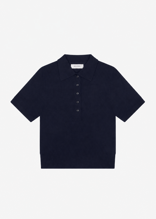 sprwmn womens Harper Cashmere polo Top in Navy