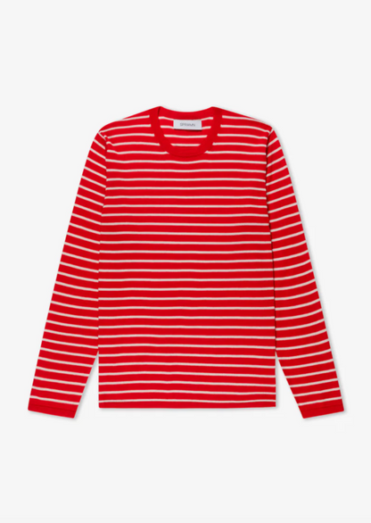 sprwmn womens Long Sleeve Cashmere Tee red stripes sweater