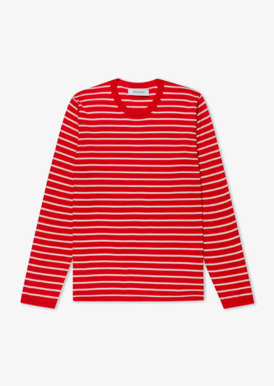 sprwmn womens Long Sleeve Cashmere Tee red stripes sweater
